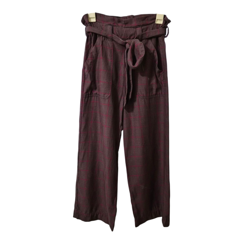 Marine Layer Women’s XS Plaid Belted Wide Leg Crop‎ Pants Purple Red High Rise